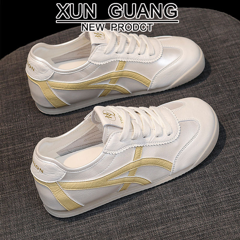 First Layer Cowhide ~ Genuine Leather Moral Training Shoes Women's Shoes 2025 Autum New Versatile Forrest Gump Shoes Casual Sports White Shoes