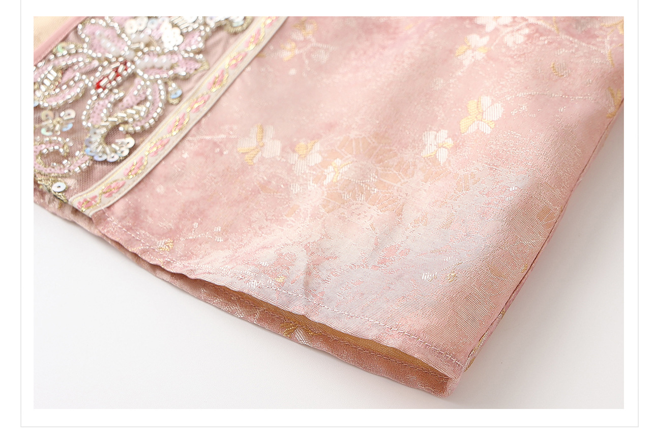 Áo khoác cardigan thêu hoa nặng kiểu Trung Hoa mới, đính cườm cao cấp N7065 — hồng chi tiết 22