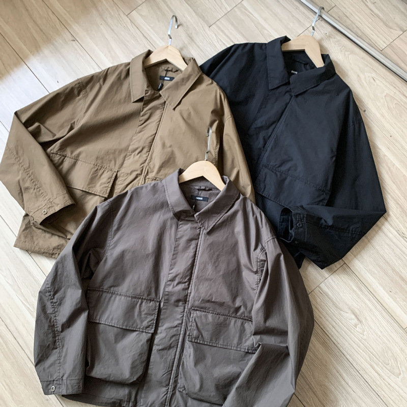 Japanese retro! Designer line! Spring New Men's Washed Cotton Short Loose Laps Jacket Coat