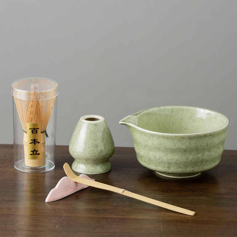 抹茶茶碗は口の窯を持って浅緑の粗い陶の爆発の組み合わせのセットの宋代のお茶の道具の鷹の口の陶磁器の茶器に変わります。|undefined