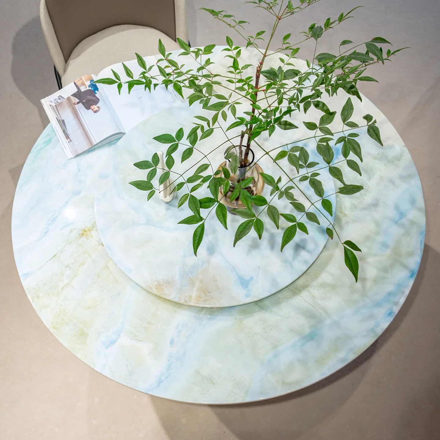 Natural Maldivian Blue Luxury Stone Dining Table Italian Minimalist Style Light Luxury Restaurant High-End Home Villa Solid Wood Dining Table