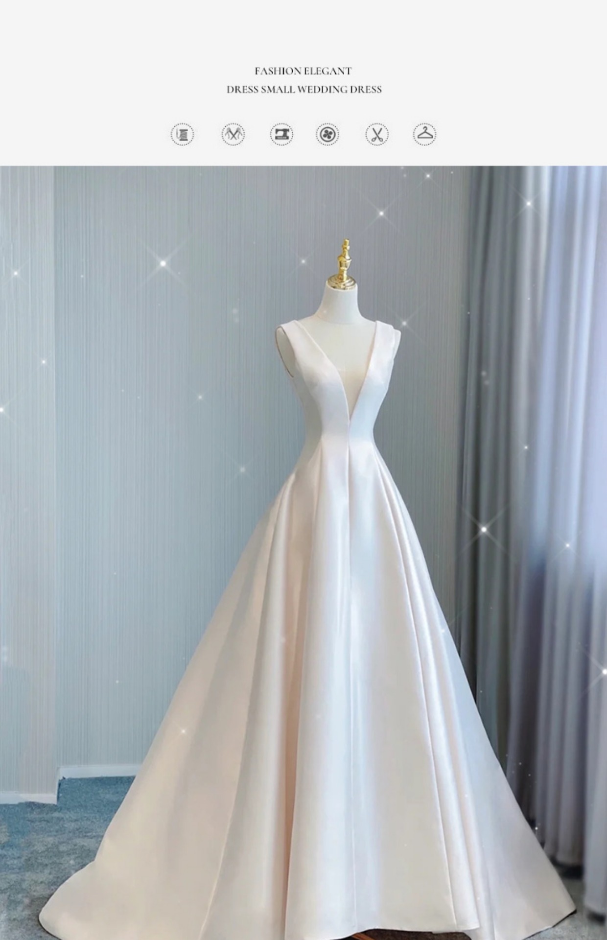 Vintage Satin Wedding Dress Minimalist Style High Quality Elegantly Slimming V Neck Long Train For Women_ecoleips.com