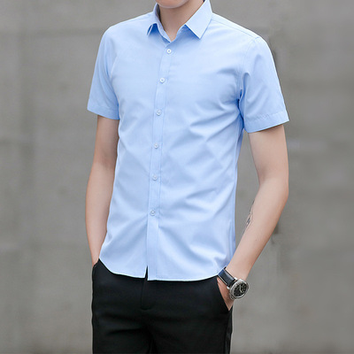 Male short-sleeved shirt 2021 Korean Edition summer Thin section ventilation shirt leisure time Base coat Self cultivation Trend half sleeve shirt