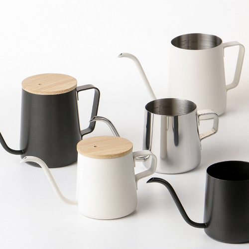 Fully hanging pour-over coffee pot with bamboo lid, engraved scale, 304 stainless steel, precise 4mm pour-over coffee pot with long spout