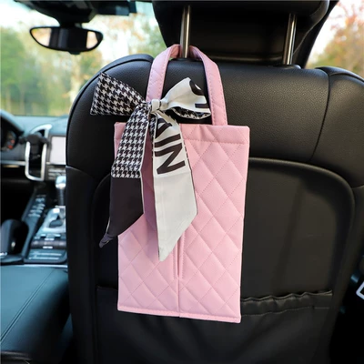 Back Tissue Smoke Fashion — Car tissue box/set - powder-hanging-rhombus-houndstooth-ribbon