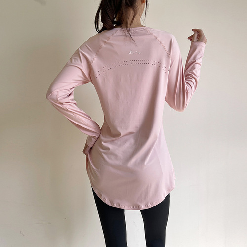 Women's Long Sleeve Oblique Waist Covering Slimming Breathable High-Quality Fitness T-Shirt Outdoor Top for Spring and Summer Sports