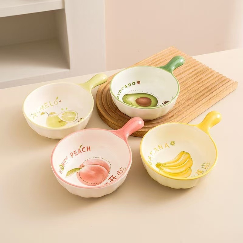 Fruit family mango cuenco esmaltado color red resistente a altas temperaturas cuenco de cerámica cuenco de arroz doméstico de alto valor facial cuenco de sopa de postre