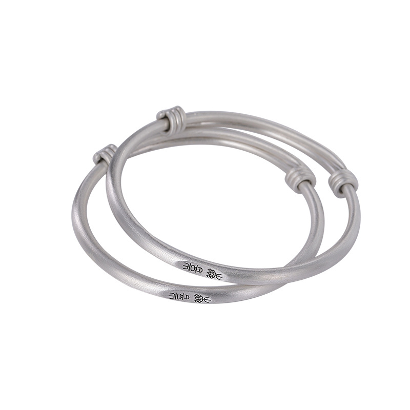 Vòng tay bạc S999 trẻ em hình hươu – bình an, niềm vui – phong cách mờ làm cũ — Ping An (một cặp), Mô hình vui vẻ (một cặp)