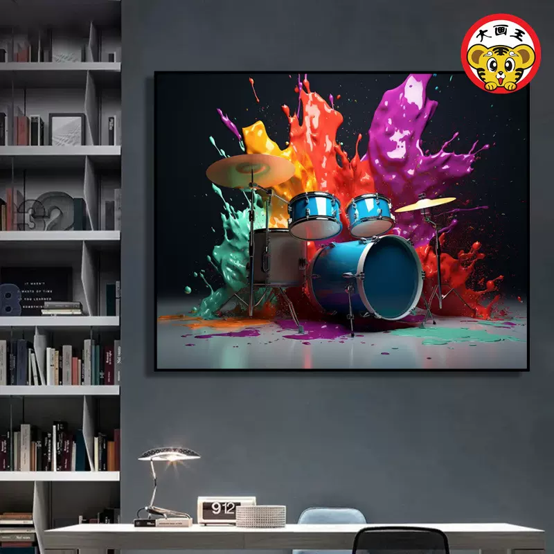 现代简约艺术架子鼓DIY数字油画手工填色客厅卧室背景墙壁画装饰