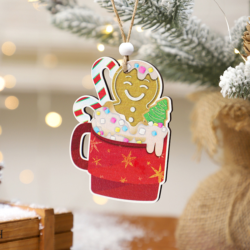 Nuevos productos transfronterizos decoraciones navideñas pan de jengibre de Navidad hombre colgante de madera DIY colgante de árbol de Navidad