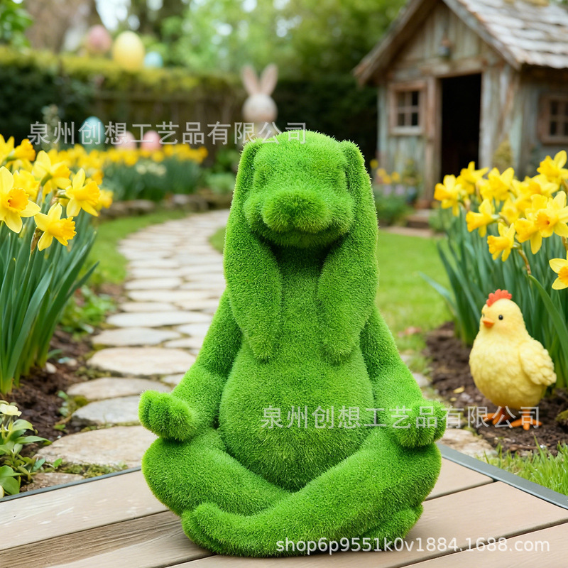 Cross-Border Easter Flocked Rabbit Figurine Yoga Meditation Home Garden Courtyard Resin Decorative Animal Statue