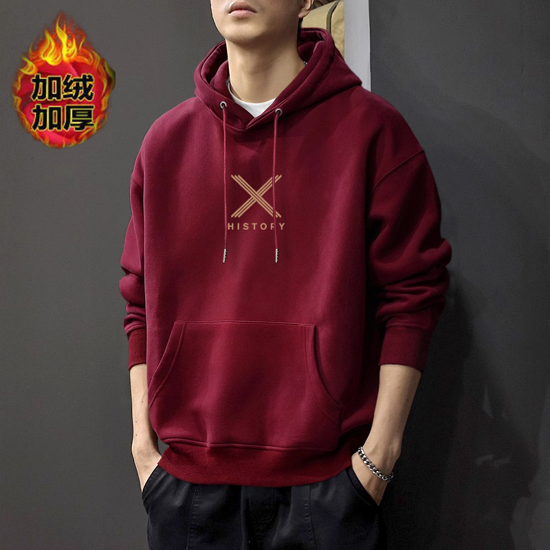 Camisa encapuchada roja vino con veludo - 2508