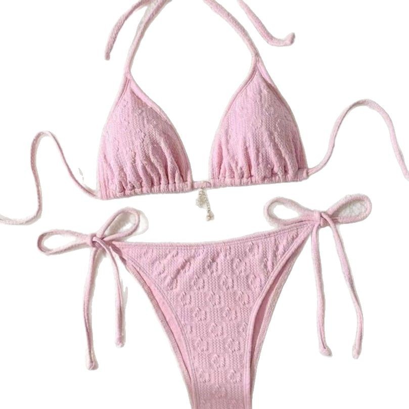 Women's Clothing Solid Color Bikini Set Two-Piece Swimsuit Sexy Triangle Top And Classic Briefs For Beach Pool_voghion.com