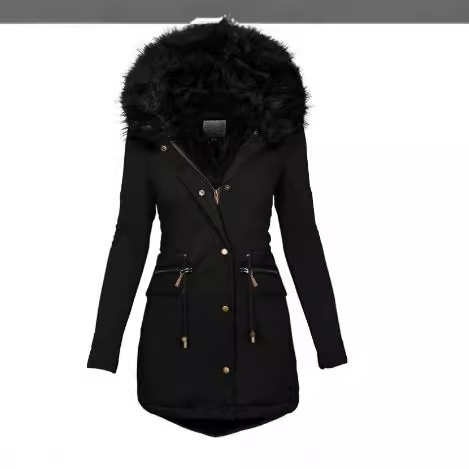 Autumn/Winter New Slimming Women's Fashion Cozy Plaid Hooded Cotton Padded Zipper Coat for European and American Women