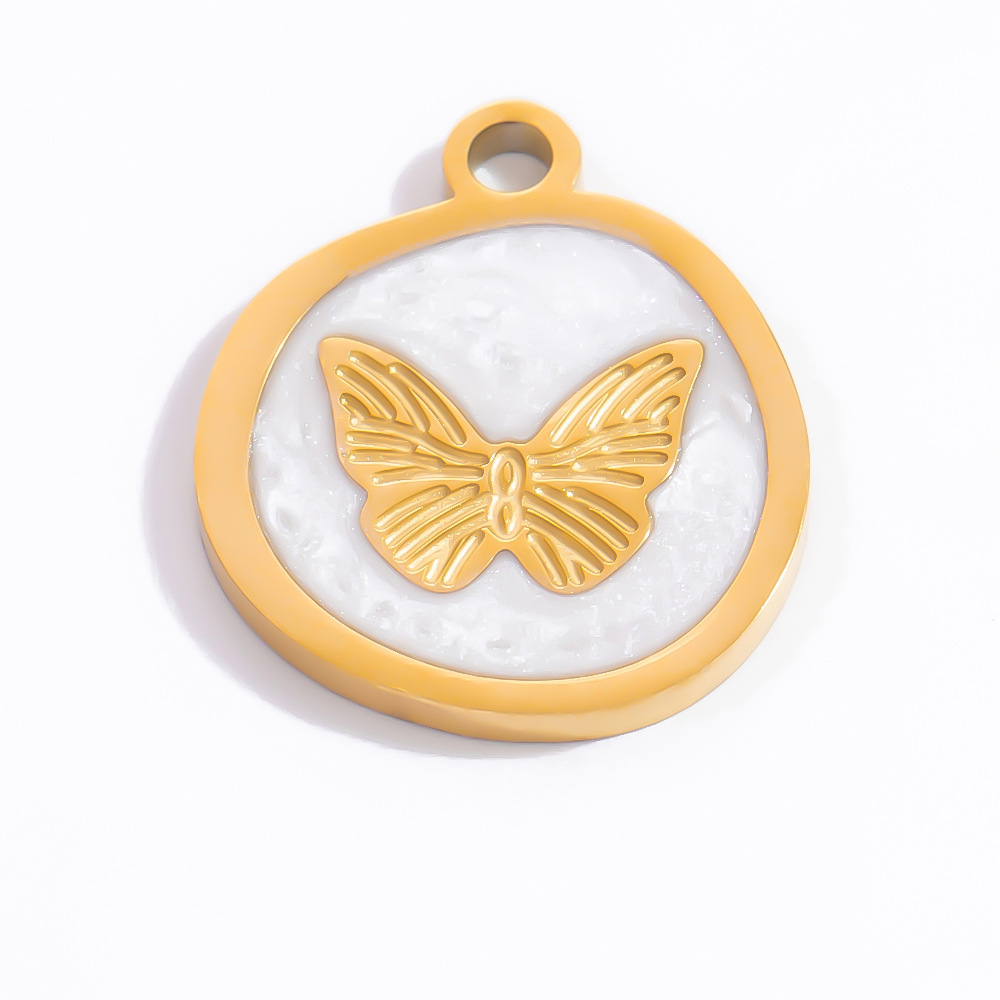 Real Gold Plated Plating Material 1 Piece 8.9mm 304 Stainless Steel Zircon PVD Coated Real Gold Plated Cross Heart Shape Butterfly Pendant DIY Jewelry Accessories