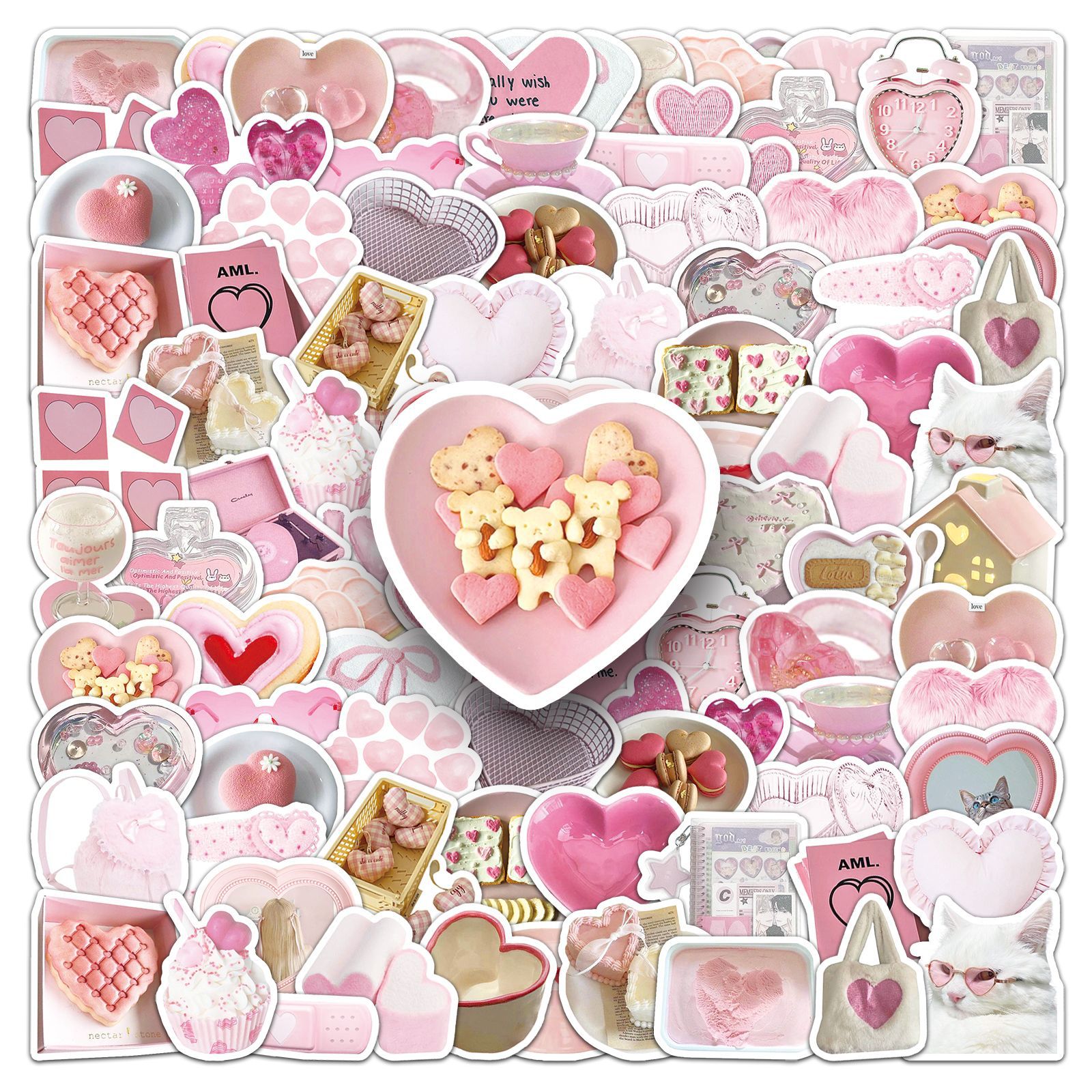 Heart Shape, Cat Pattern Cartoon Style, Cute Style 1 Set Heart Shape Cat School Graduation PVC Self-adhesive Cartoon Style Cute Stickers