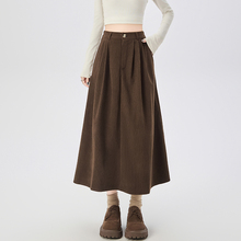 美拉德灯芯绒半身裙女秋季高腰百褶a字大摆长裙复古咖色中长伞裙
