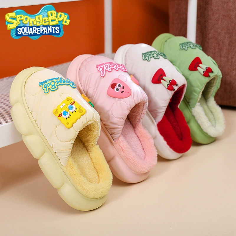 Spongebob, оригинальные товары, осенне-зимние хлопковые тапочки, женские домашние теплые Нескользящие домашние тапочки Мао на флисовой подкладке с толстой подошвой