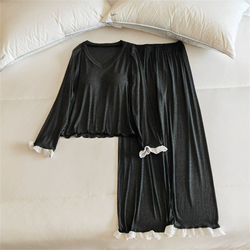 Pijama, autumn long-sleeve, trousers, solid breast pads, set