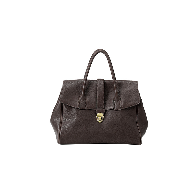 QZ Vegetable-Tanned Top Grain Cowhide Retro Handheld Briefcase Women's Luxury Genuine Leather Large Capacity Commuter Bag - Thumbnail 5