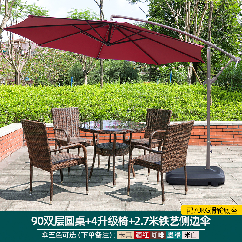 γαβγδε90 복층 원형 테이블 + 업그레이드 의자 4개 + 철제 사이드 우산 2.7m개 [비고 사각 테이블로 교체 가능] γαβγδε
