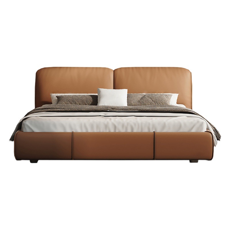 Cama de cuero genuino italiano dormitorio principal minimalista de alta gama elegante cama doble 1,8 m Cama grande cama de boda de diseño Cama grande de vaca negra