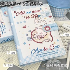 新款苹果猫咪A5皮质活页本ins高颜值卡通笔记本可拆卸记事本收纳