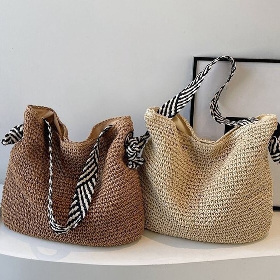 Korean Retro Underarm Bag, Daily Commuting Tote Bag, Vacation Travel Casual Fashion Handmade Woven Bag, Cross-Border Style