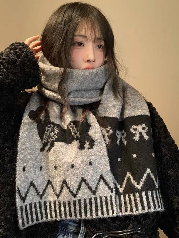 2025爆款新款时髦腊肠狗冬季加厚保暖围巾女休闲百搭针织围脖男女|undefined