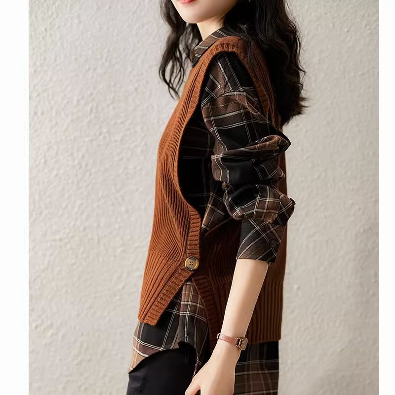 Estilo francés pit suéter Chaleco de las mujeres del otoño y el invierno de la moda apilados sueltos suéter exterior ocasional sin mangas chaleco
