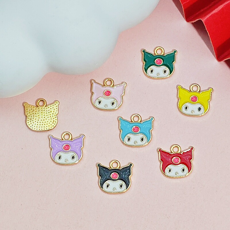 Internet Celebrity Cartoon Cute Oil Dripping Alloy Kuromi Melody Pendant DIY Keychain Semi-Finished Jewelry Accessories