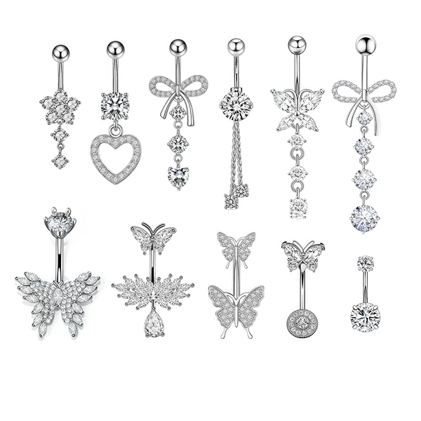 European and American Cross-Border Navel Ring Peach Heart Butterfly Flower Zircon Navel Nail Amazon Best-Selling Body Piercing Jewelry