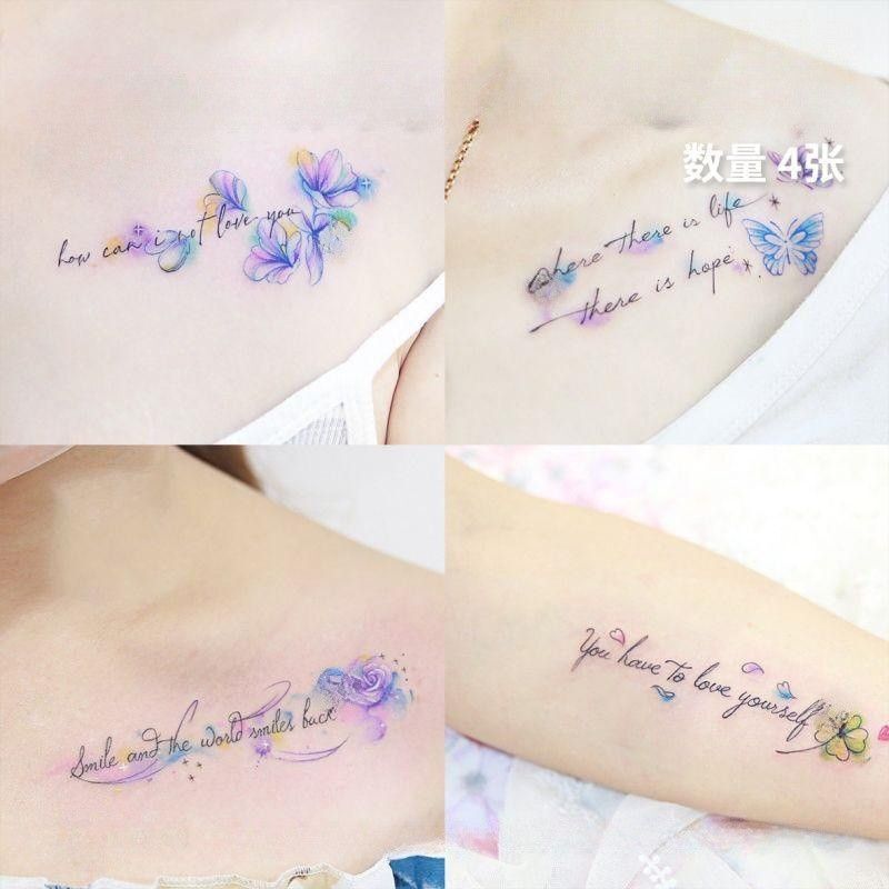 Color Gradient English Flower Collarbone Ankle Romantic Literary Leg Shoulder Girl Tattoo Sticker Color Gradient English Flower Collarbone Ankle Romantic Literary Leg Shoulder Girl Tattoo Sticker