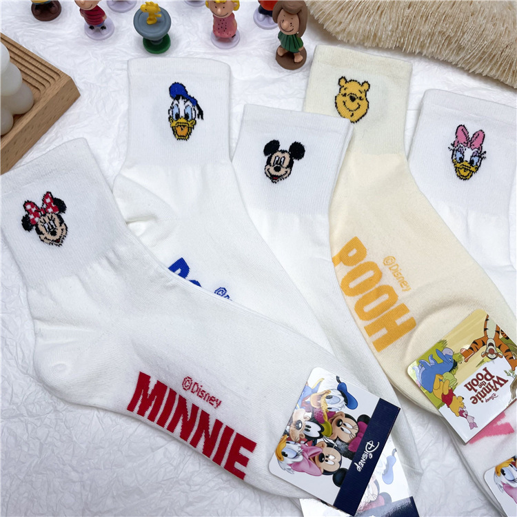 South Korea imported Dongdaemun mid-calf wholesale online red socks cute Mickey socks Donald Duck Minnie cotton socks