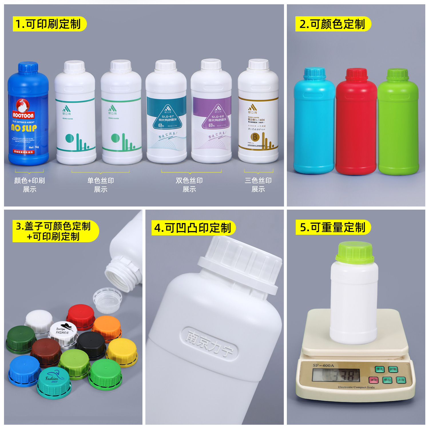 Botella redonda gruesa de grado alimenticio, sellada, para reactivos químicos, vacía, de 500 ml y 1 litro, para desinfectante, resina, pesticidas, de plástico.