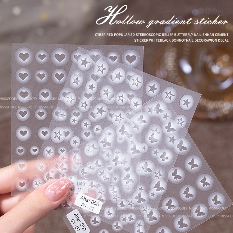 Cyber Celebrity Nail Art Sticker Halo Gradient Printing Hollow Love Star Mans Butterfly Small Pattern Nail Decoration Free Spray Painting