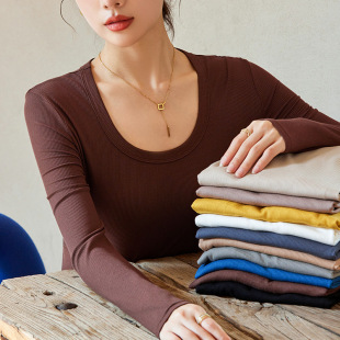 260g Modal Square Collar Threaded Bottoming Shirt for Women 2025 New Spring, Autumn and Winter Inner Wear Long-Sleeved Top T-Shirt