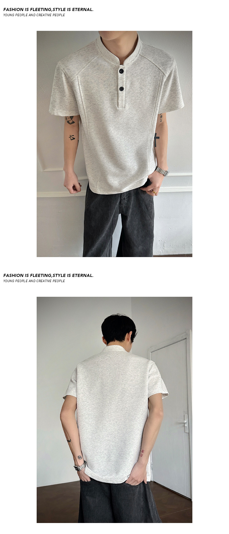 T-shirt da uomo high street con collo alla coreana casual top_voghion.com