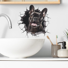 外貿呆萌小狗破牆兒童臥室浴室馬桶家居裝飾牆貼貼紙自粘批發跨境