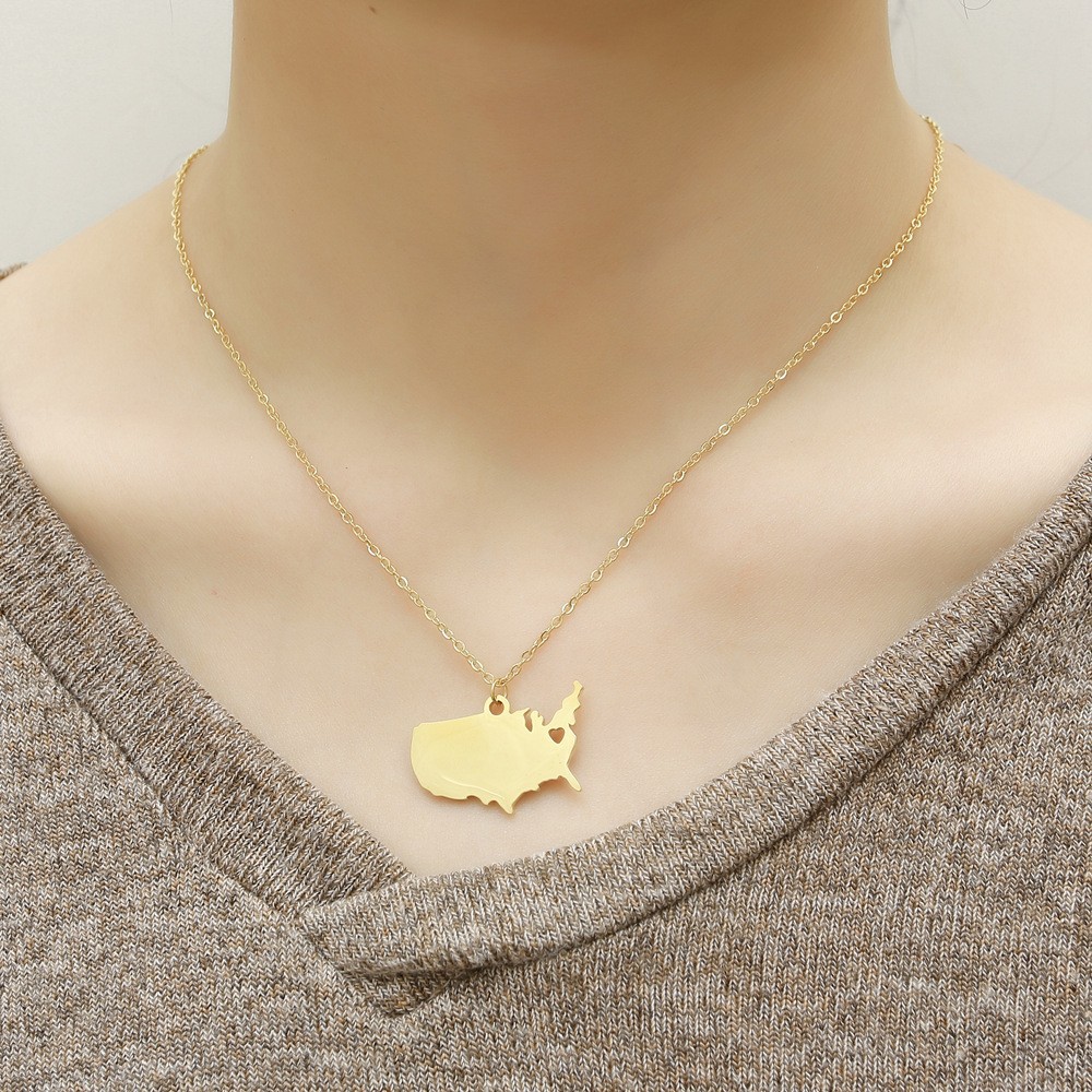World Map Pendant Necklace For Men And Women Patriotic Jewelry_voghion.com