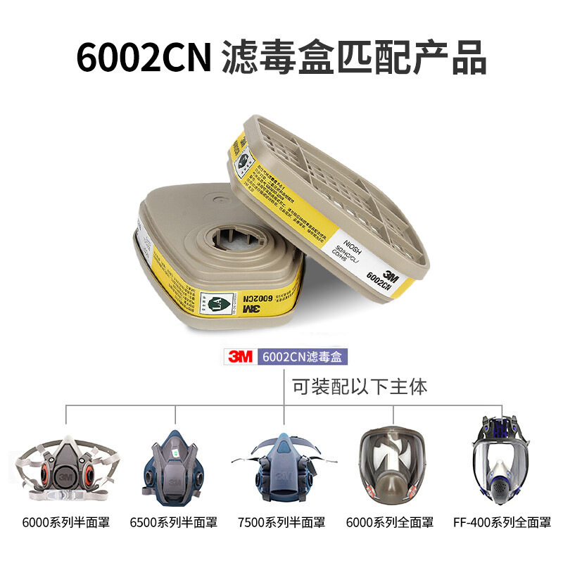 3m6002cn veneno caja de filtro Industria química laboratorio ácido gas carbón protección suministros caja de filtro de carbón activado