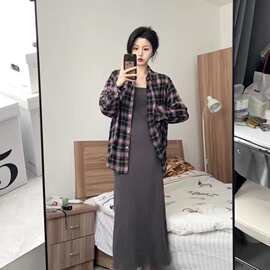 黑粉格子衬衫春夏新款设计感小众宽松显瘦高级休闲宽松防晒开衫女