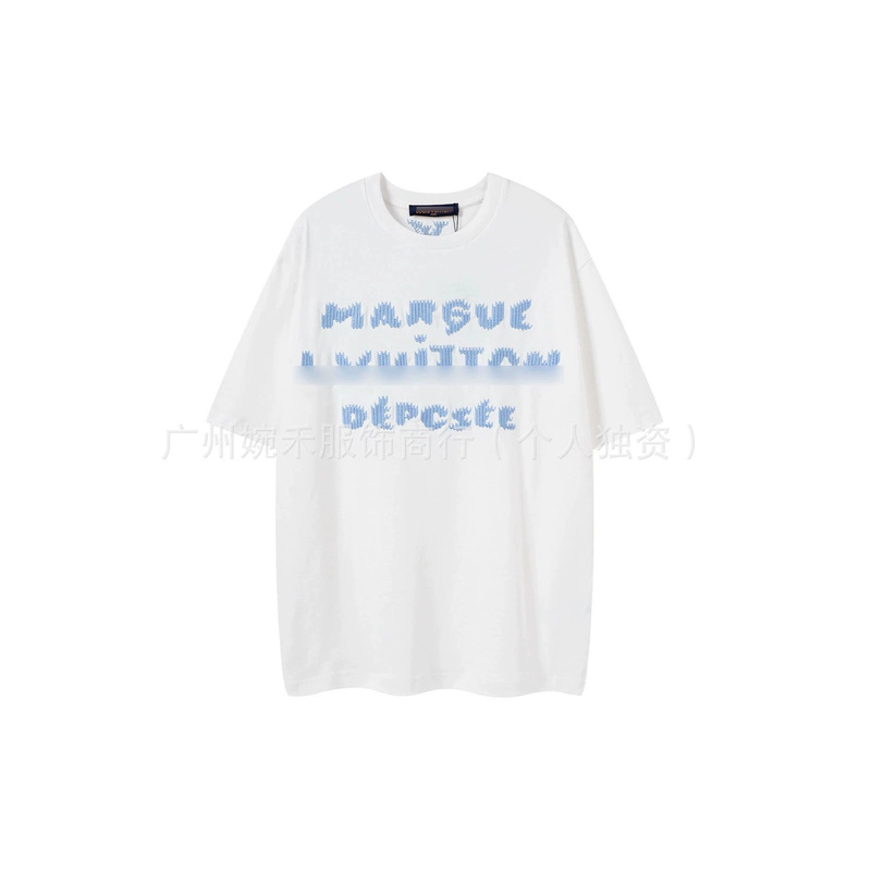 Cross-Border High-End Version of Lv 300g Heavyweight Versatile Round-Neck Printed Short-Sleeve Letter Logo Simple T-Shirt Loose Fit for Men Cross-Border High-End Version of Lv 300g Heavyweight Versatile Round-Neck Printed Short-Sleeve Letter Logo Simple T-Shirt Loose Fit for Men