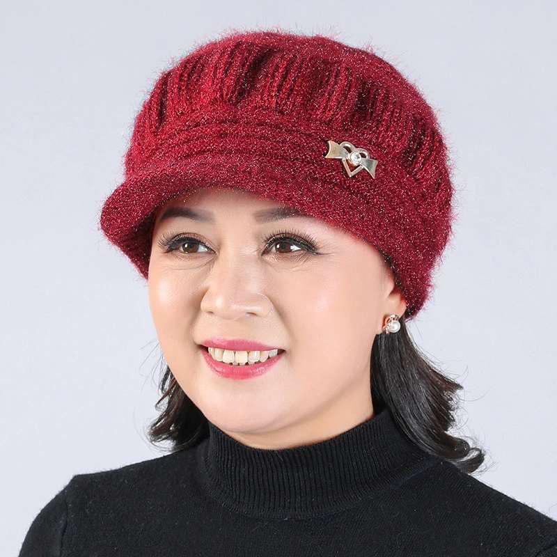 Otoño y invierno nuevos sombreros de mediana edad, sombreros de lana de punto para mujeres, sombreros de lana de terciero, sombreros de protección de orejas calientes, sombreros de abuela image 4