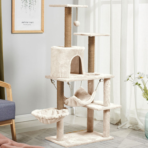 Sisal Cat Climbing Frame Cat Toy Wooden Three-Level Pet Cat Scratch Post Cat Bed Cat Jumping Platform Cat Hammock Cat Tree Factory