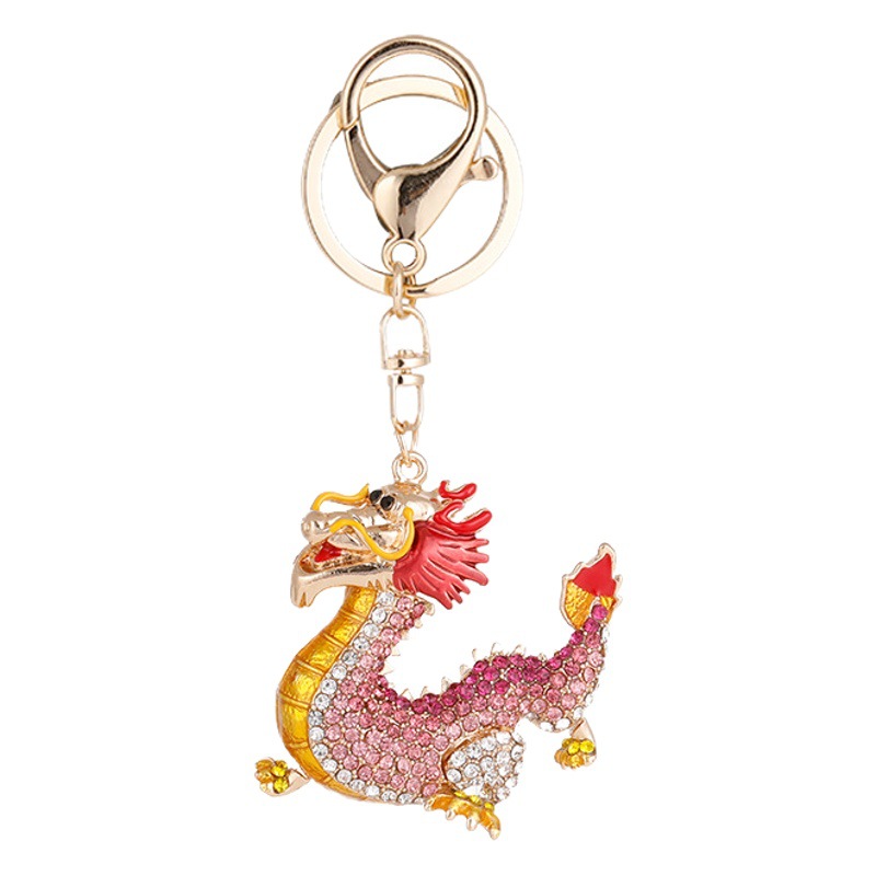 Creativa doce Zodiaco dragón diamante incrustado animal año llavero bolsa adornos creativo exquisito coche colgante al por mayor