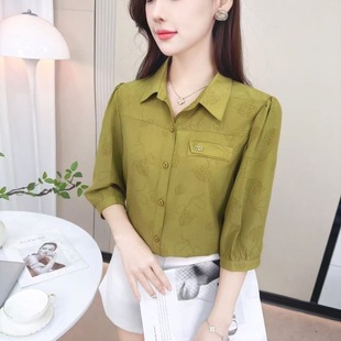 Mom's Clothing 2025 Shirt Spring & Fall New Style Middle-Aged and Elderly Women's Loose Tops Elderly Lapel Shirt Fashion