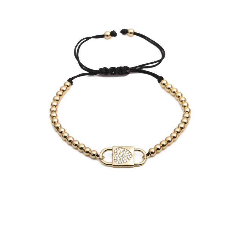 Fashion Zircon Love Copper Beads Black Rope Adjustable Bracelet display picture 1