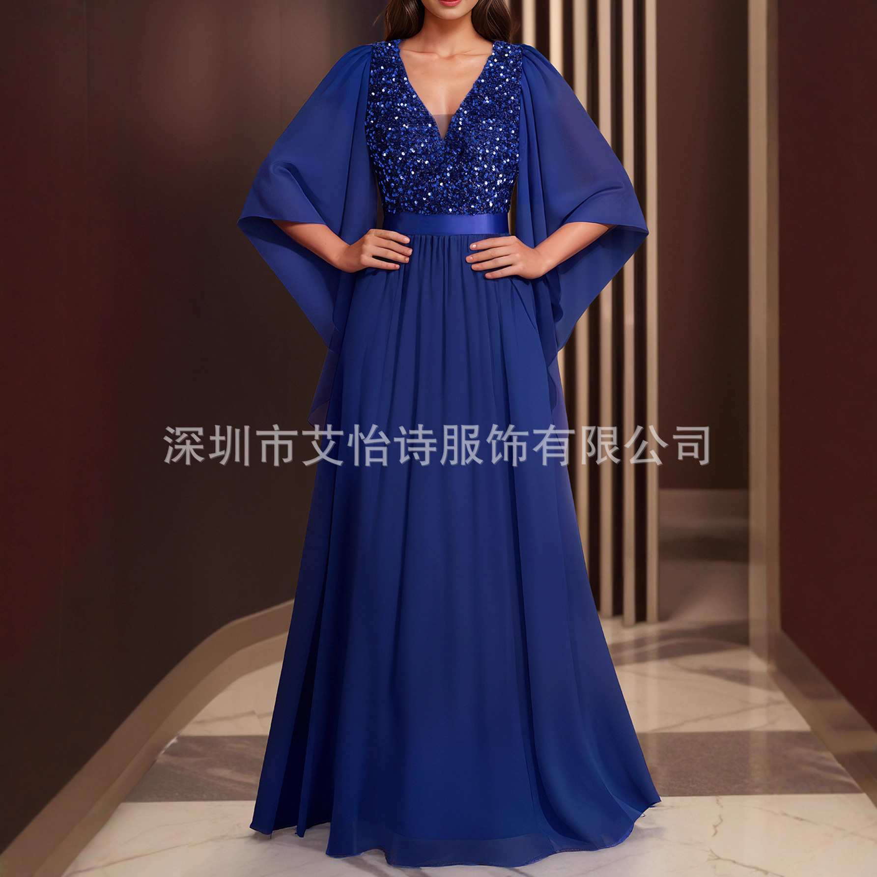 Cross-Border Middle East Dubai Robe with Large Hem Party Dress Sequin Splicing High-End Elegant Banquet Evening Dress
