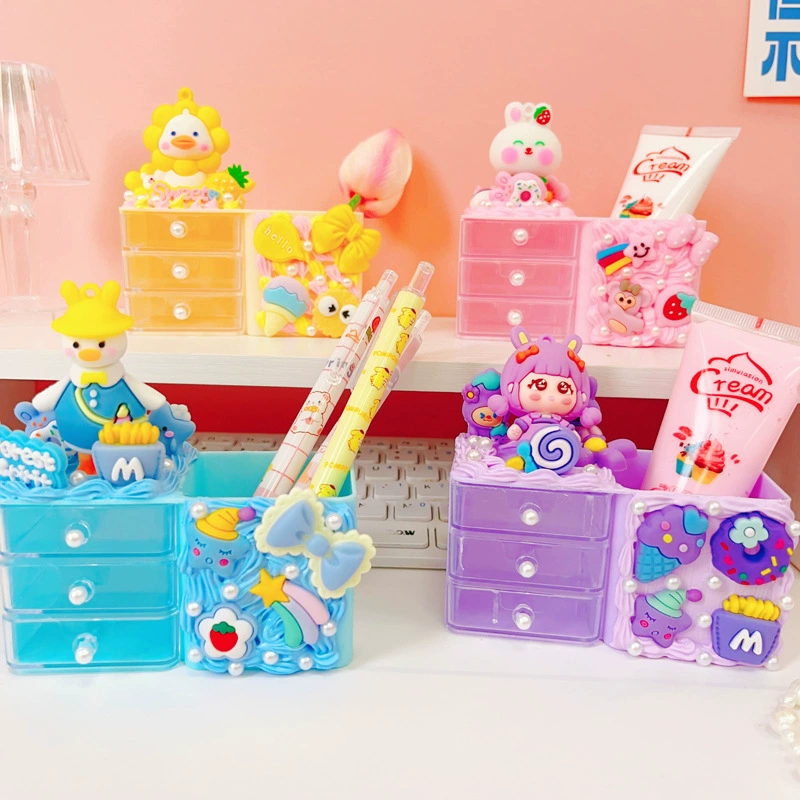 Крем-клей-ручка коробка для хранения милый студент рабочий стол креативная ручка ведро для детей канцелярские товары diy пакет материалов